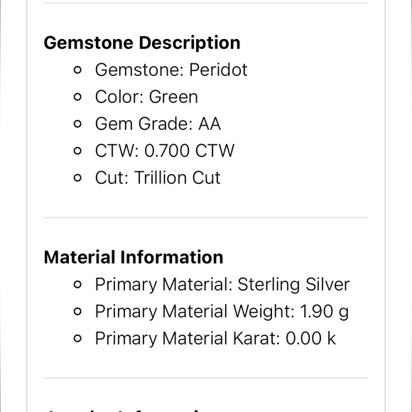 Beautiful Women’s Sterling Silver Peridot 18” (Trillion Cut Designer Necklace) - Picture 4 of 7